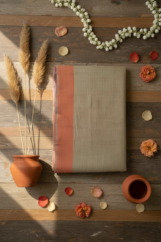 Green Orange Stripes Mangalagiri Cotton