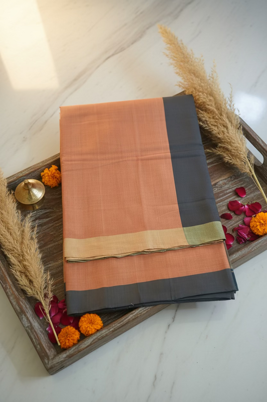 Orange with contrast pallu and blouse Mangalagiri Cotton