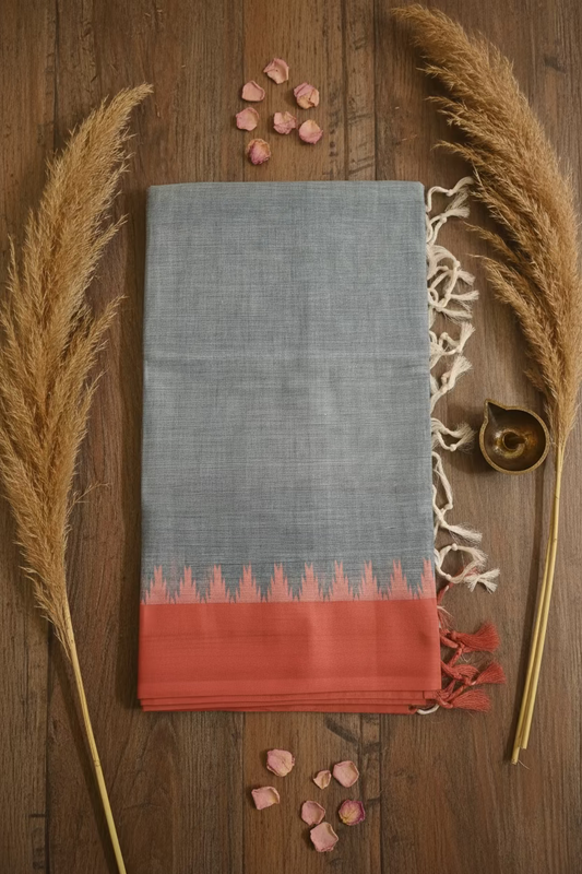Denim Blue with Orange border Ponduru Cotton
