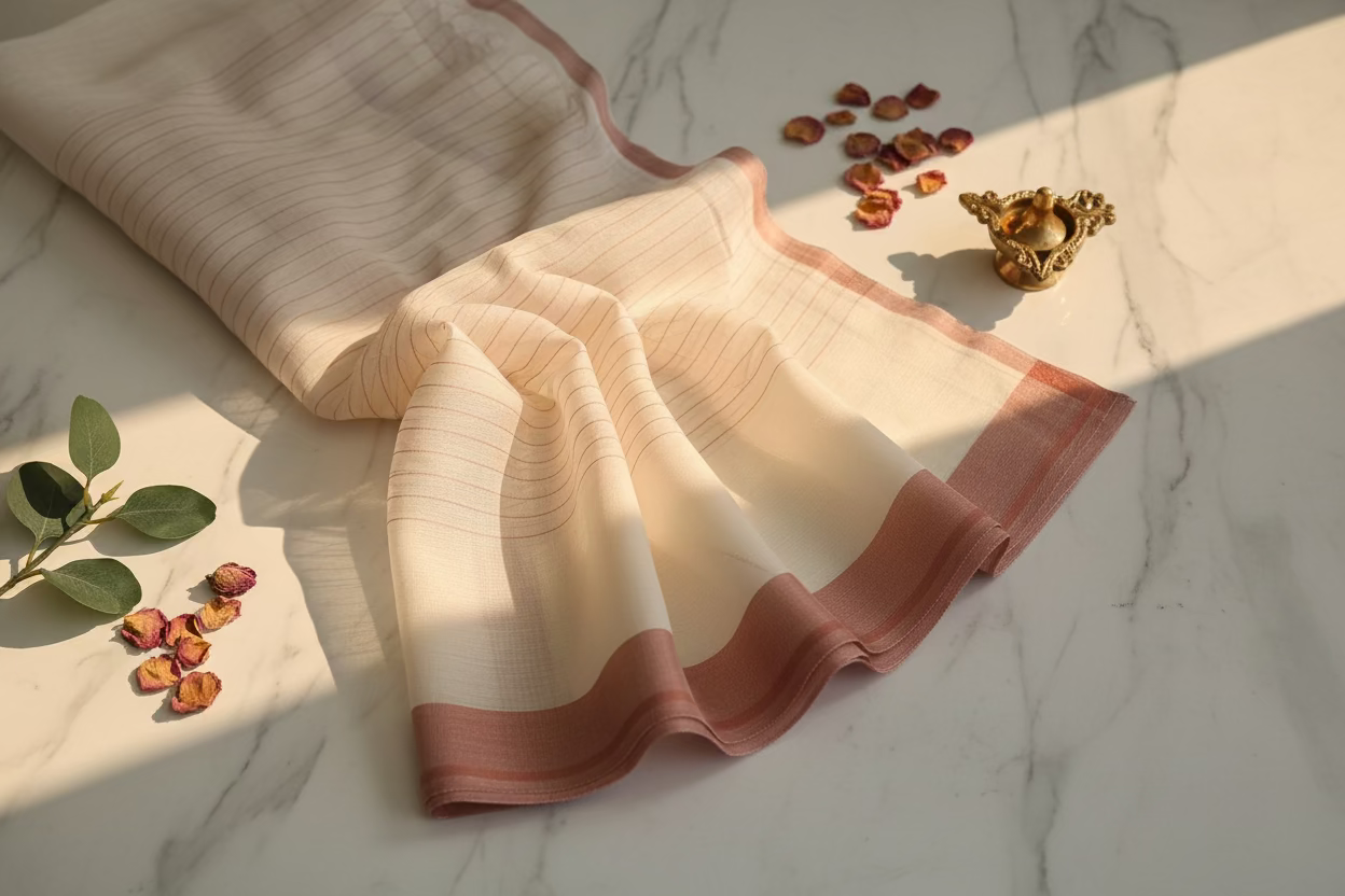 Brown and off white checks Jamdani Mul Cotton 120