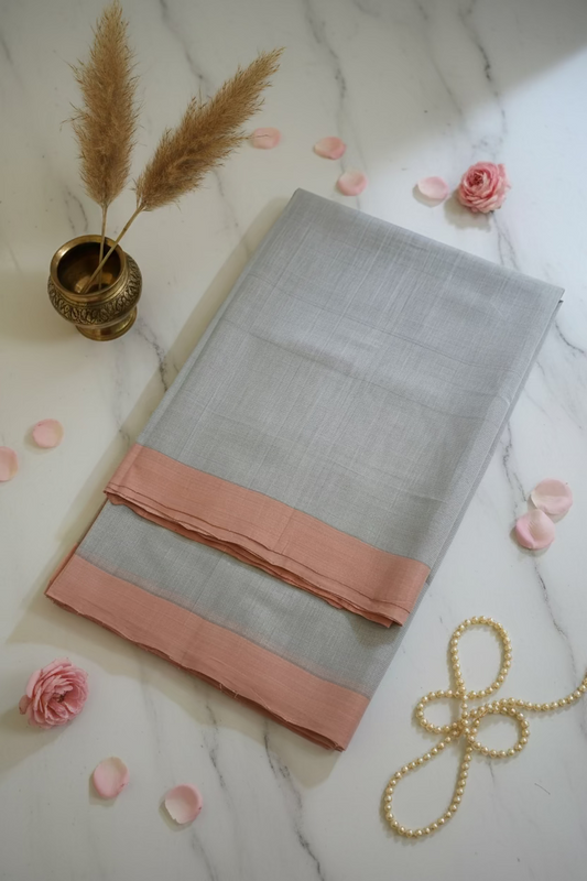 Silver with Saffron border Mangalagiri Cotton