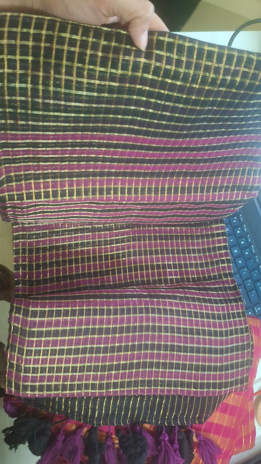 Black Pink with zari Mul cotton Saree