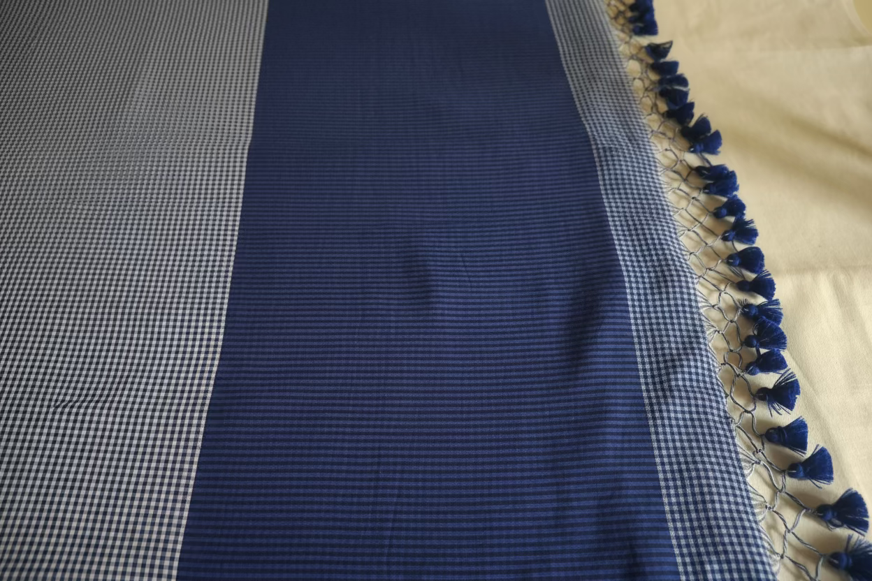 Navy blue white checks Mul Cotton 120