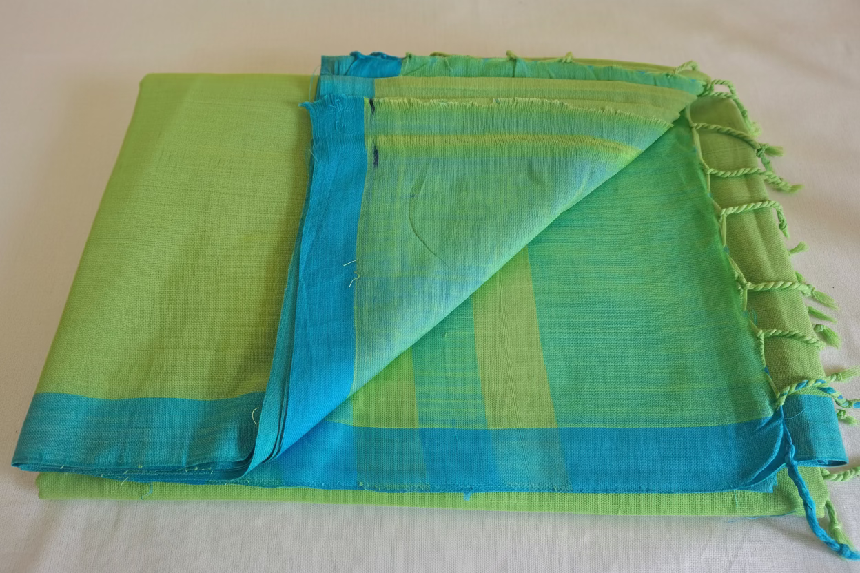 Lime Green with Blue border Mul Cotton