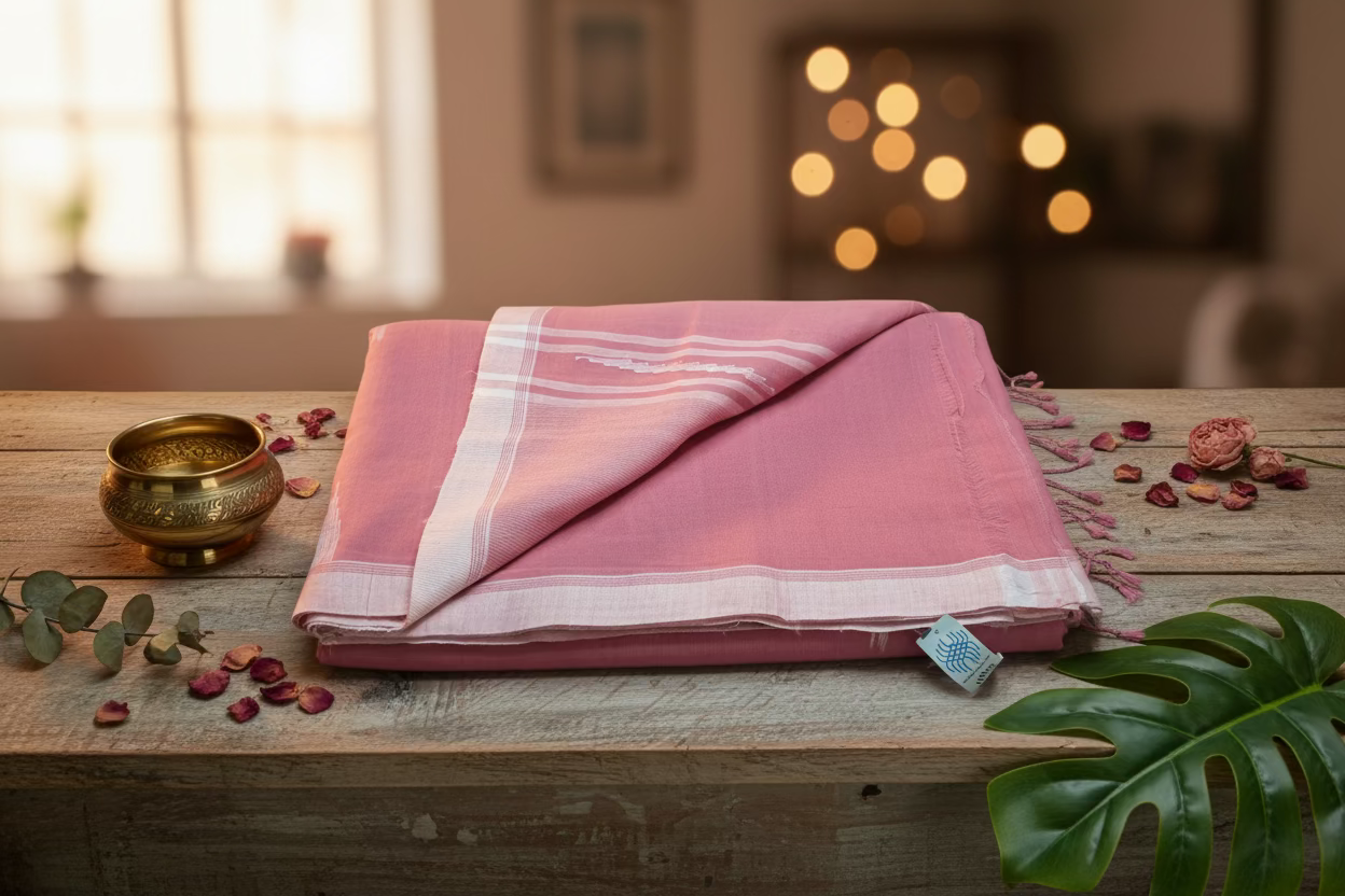 Peach Jamdani Cotton 100