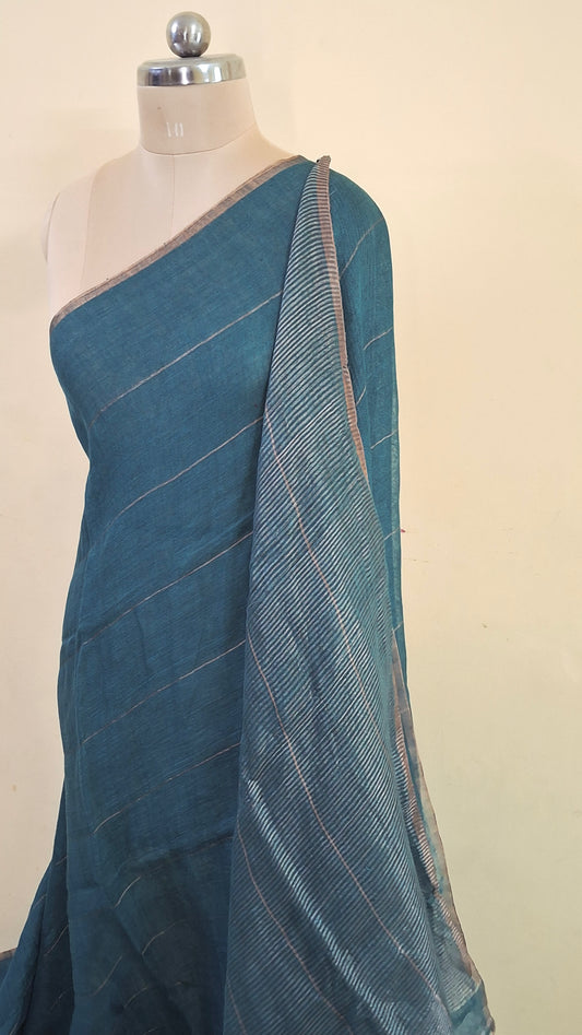 Blue Linen Saree