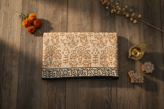 Brown Bagru Handblock Mul Cotton 100