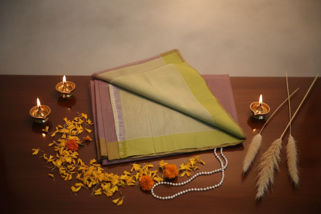 Plum with olive green border Mangalagiri Cotton