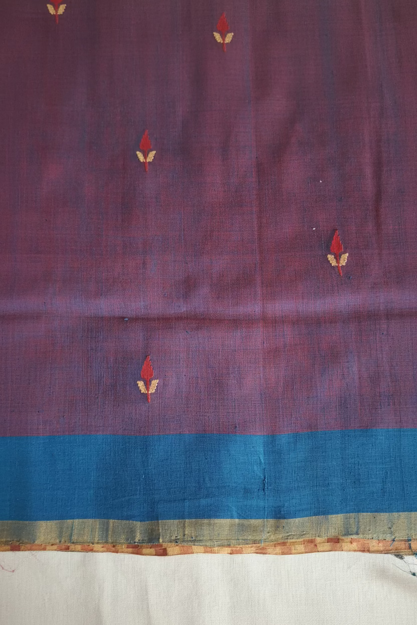 Purple Jamdani with dual border Ponduru Cotton
