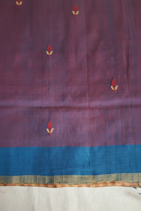 Purple Jamdani with dual border Ponduru Cotton