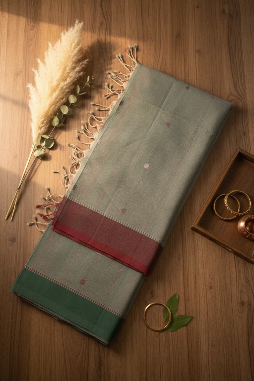 Pista Green Jamdani with dual border Ponduru Cotton