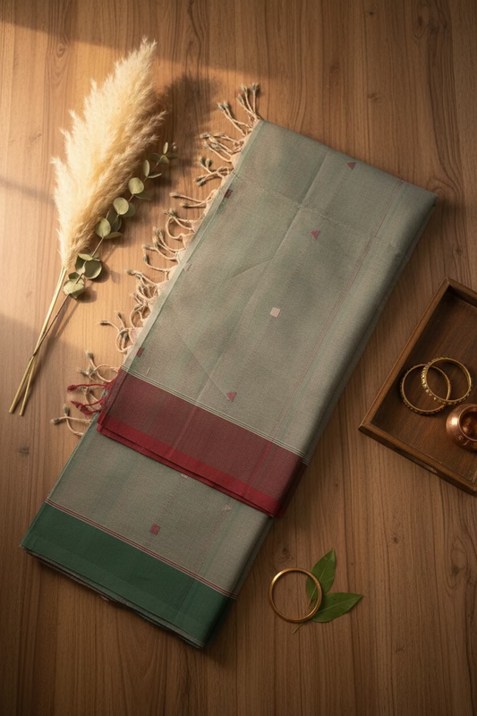 Pista Green Jamdani with dual border Ponduru Cotton