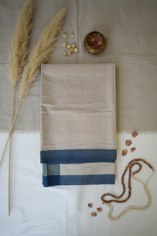 White with blue border Mangalagiri Cotton