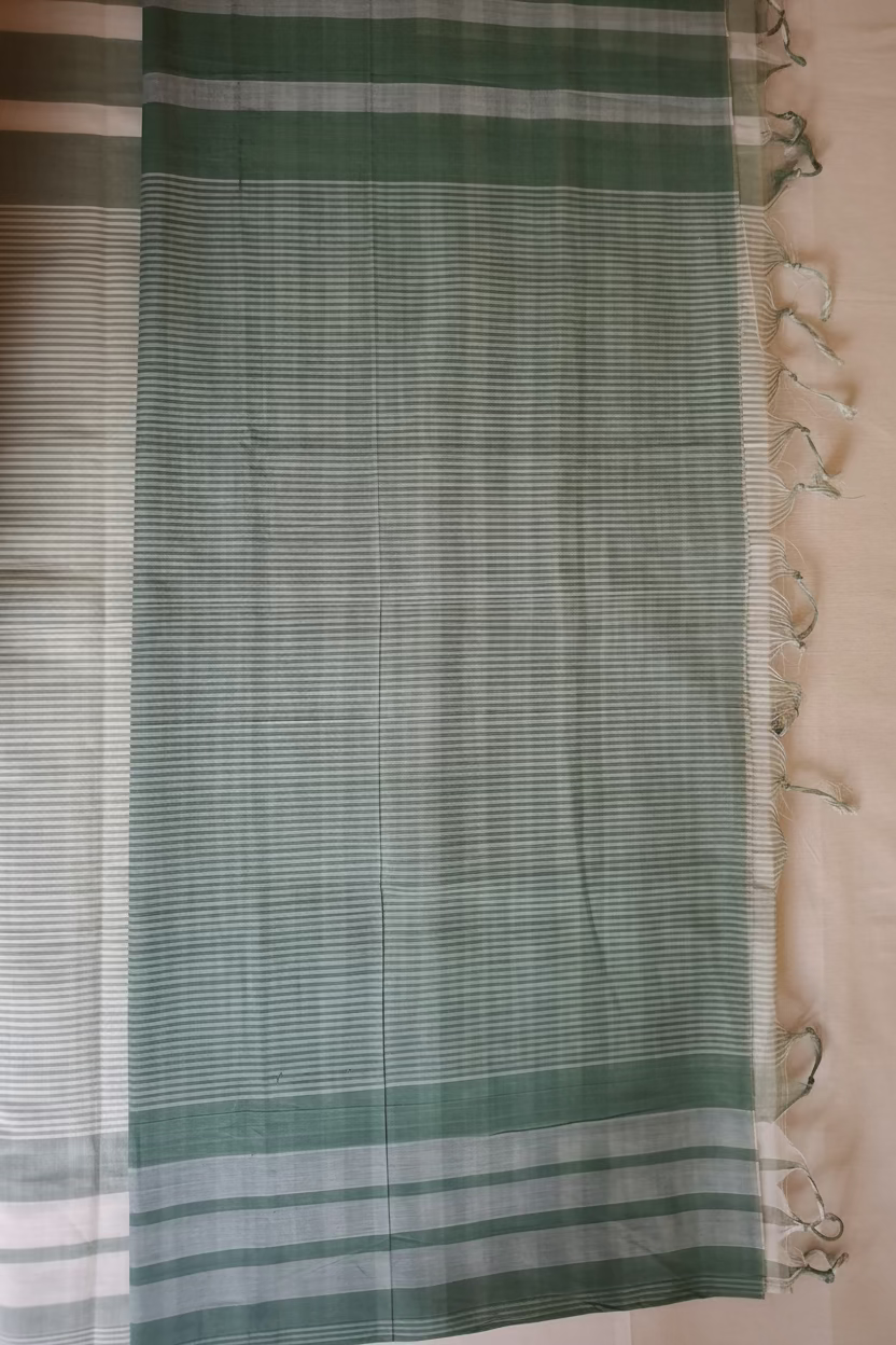 Green Beige Stripes Mangalagiri Cotton