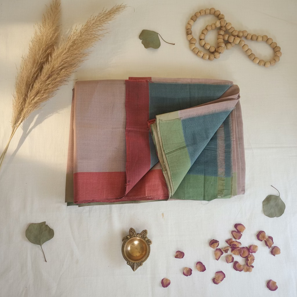Dusty Taupe with dual border Mangalagiri Cotton
