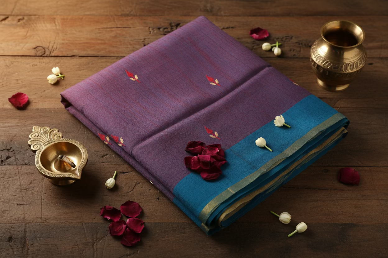 Purple Jamdani with dual border Ponduru Cotton