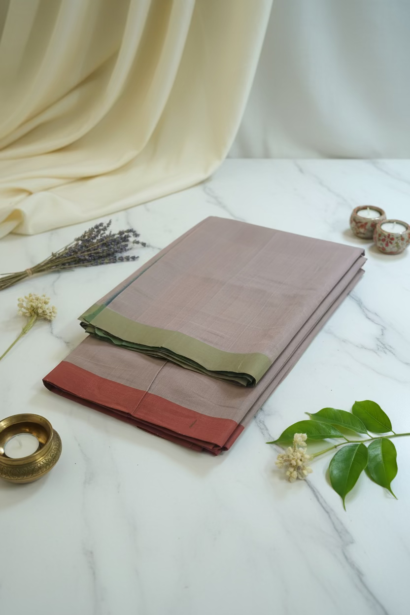 Dusty Taupe with dual border Mangalagiri Cotton