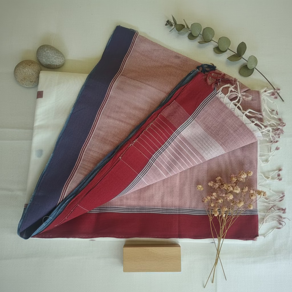 White Jamdani with dual border Ponduru Cotton