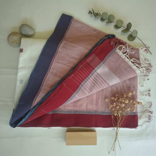 White Jamdani with dual border Ponduru Cotton