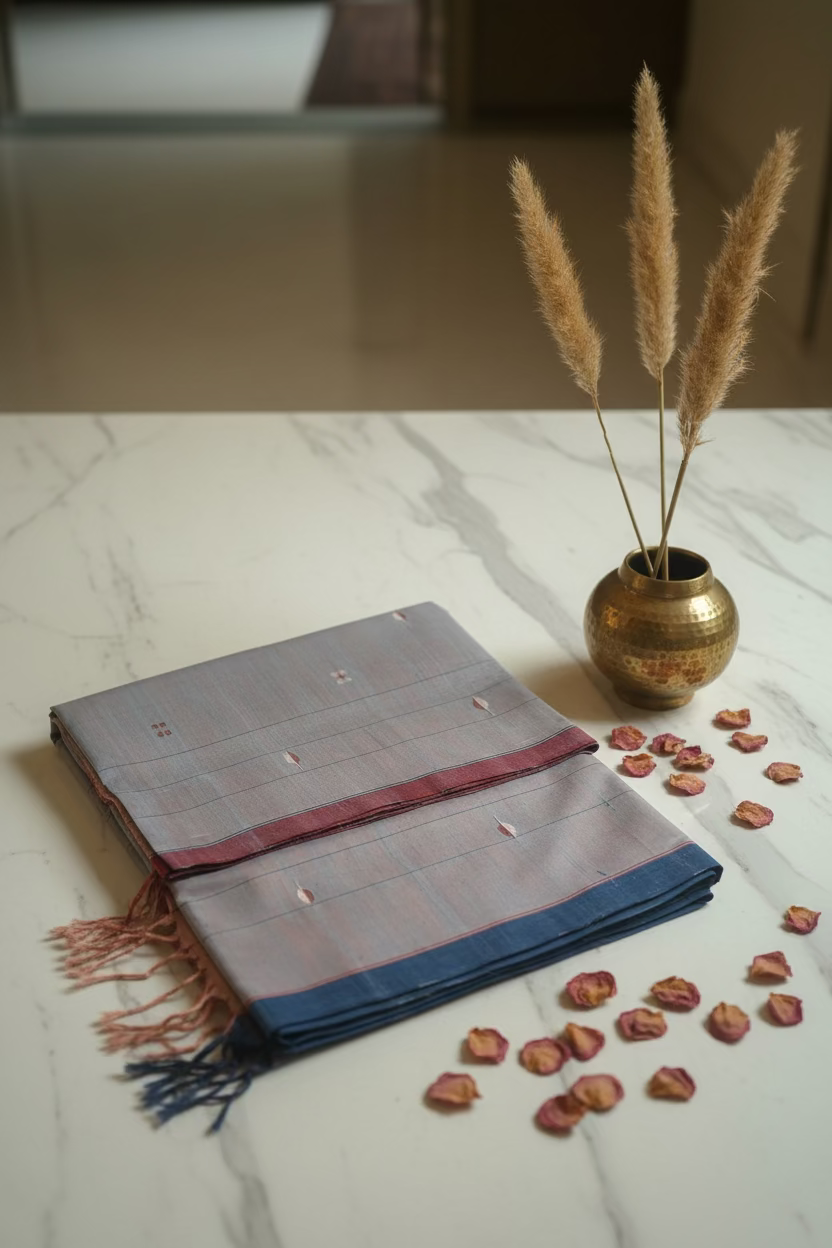 Lavender blue Jamdani with dual border Ponduru Cotton