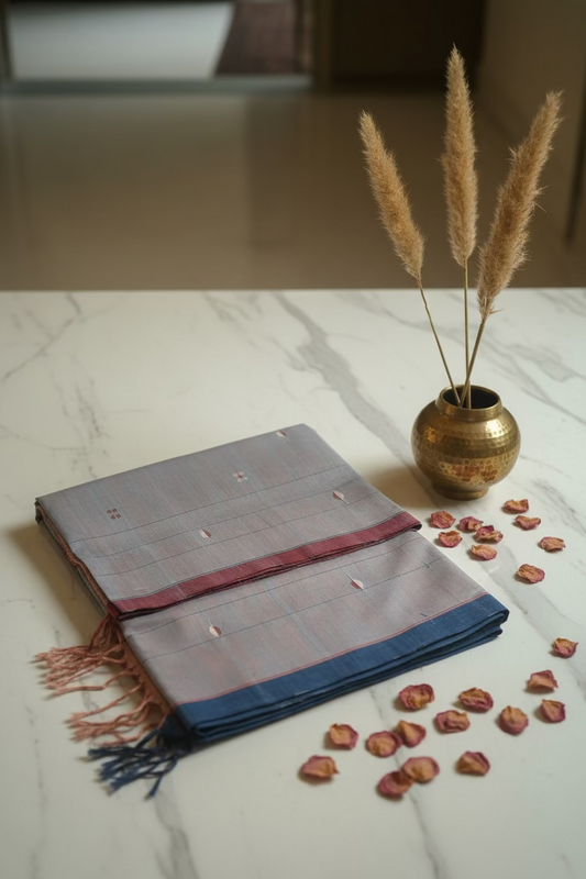 Lavender blue Jamdani with dual border Ponduru Cotton