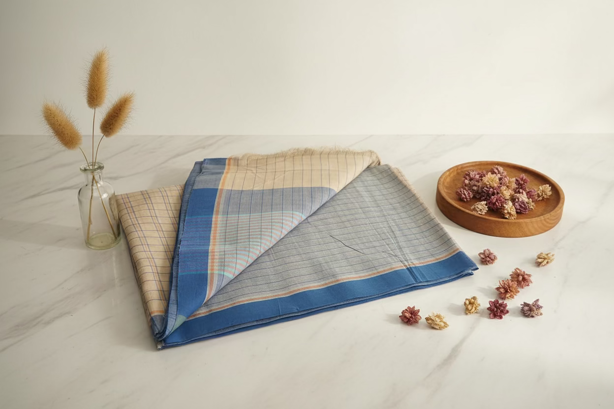 Beige Checks Mangalagiri Cotton
