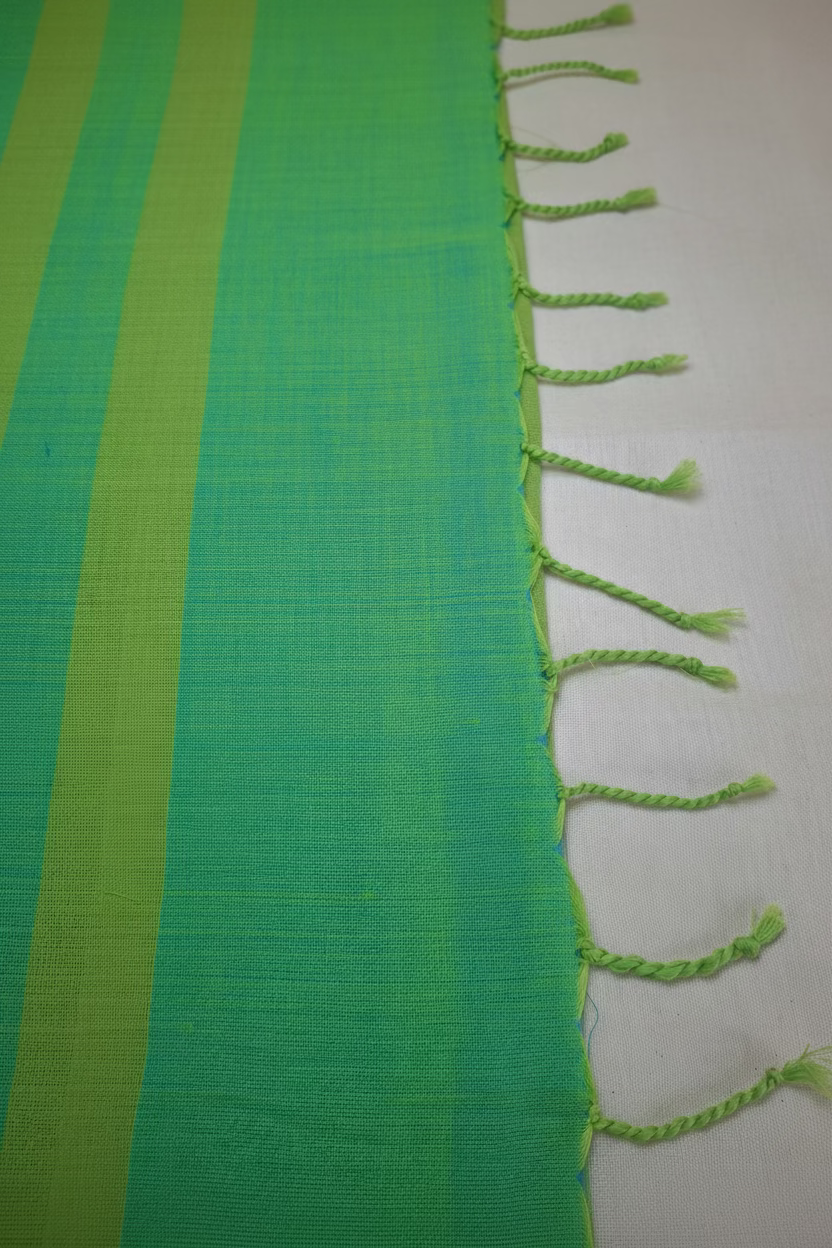 Lime Green with Blue border Mul Cotton