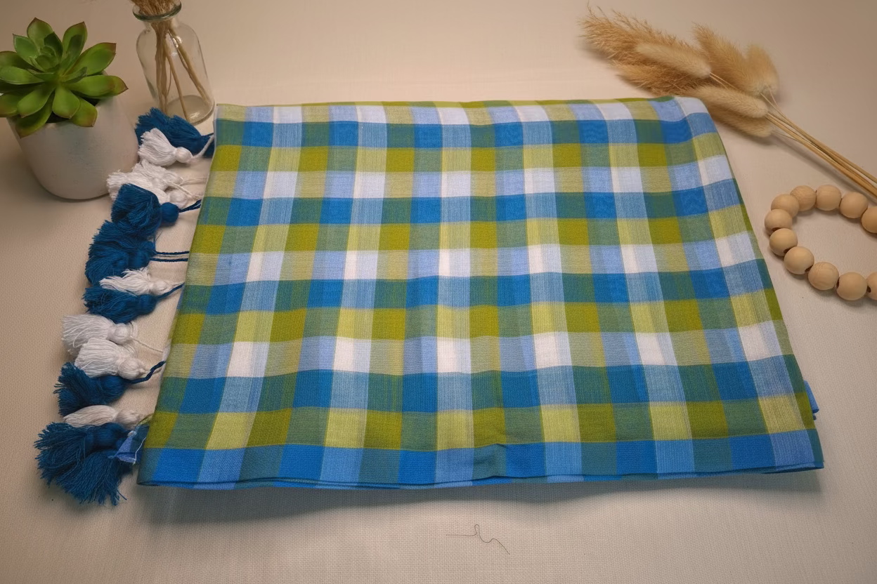 Green and Blue checks Mul Cotton