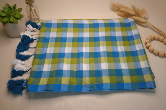 Green and Blue checks Mul Cotton