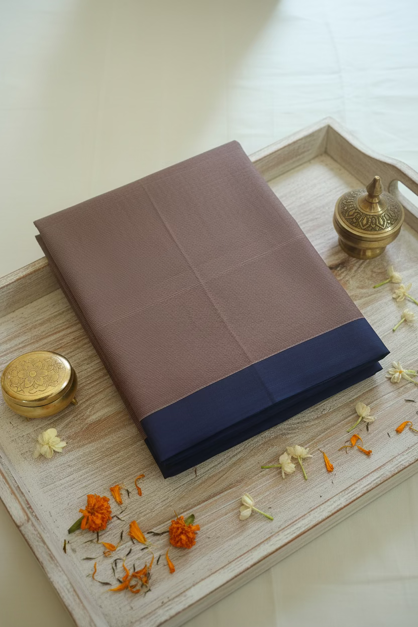 Maroonish Grey with Blue border Mangalagiri Cotton