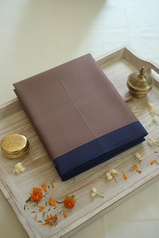 Maroonish Grey with Blue border Mangalagiri Cotton