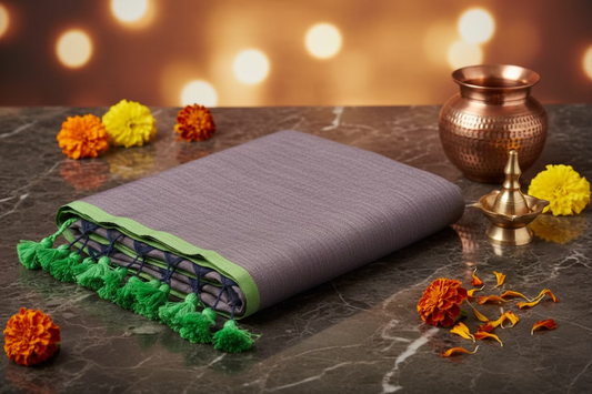 Grey Lilac with Green border Mul Cotton
