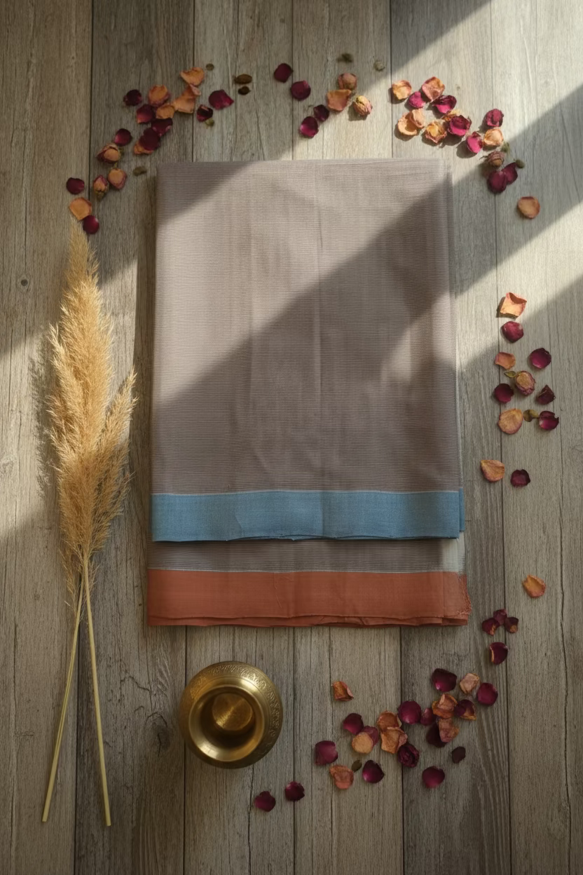 Dark grey with dual border Mangalagiri Cotton 2