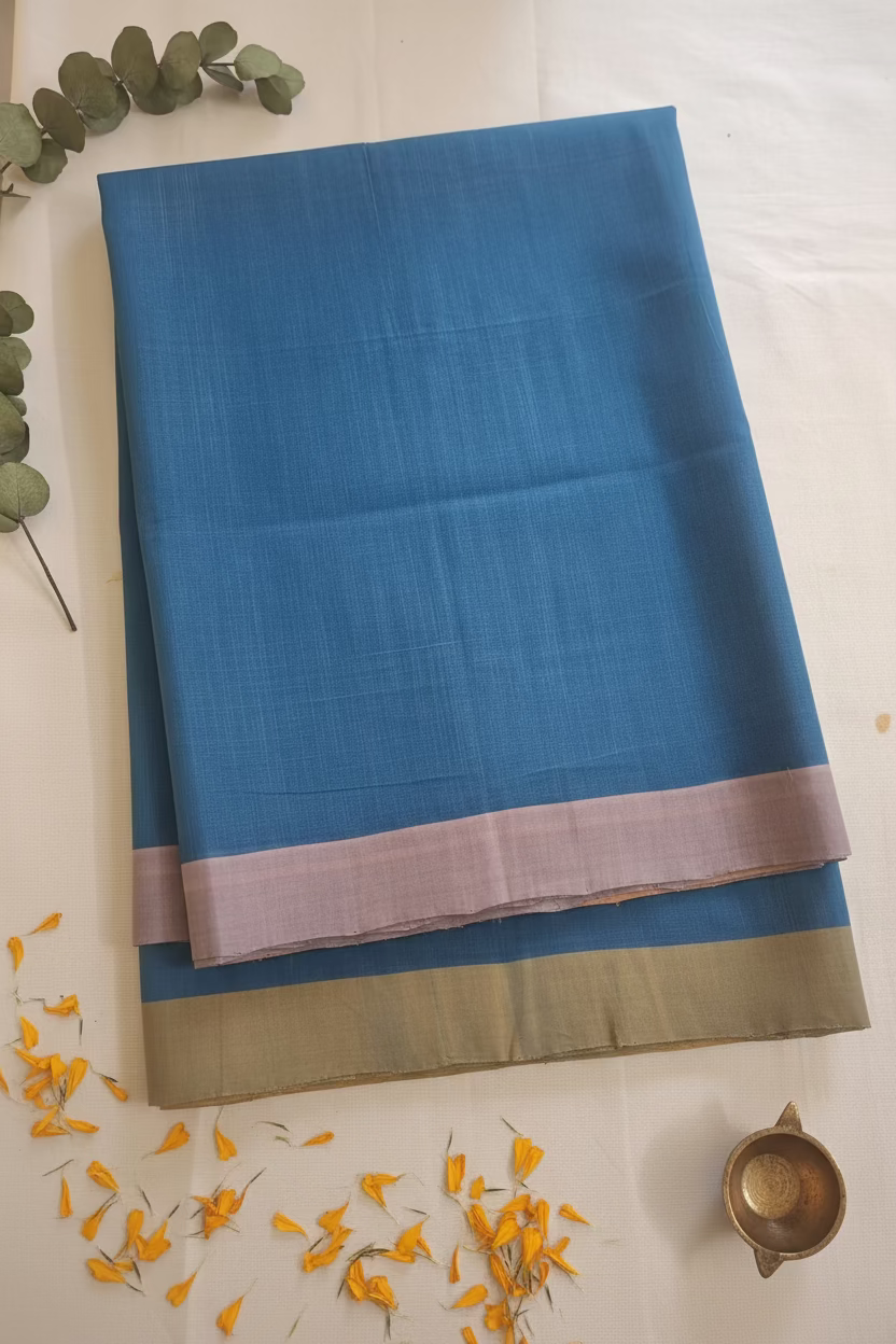Blue with dual border Mangalagiri Cotton