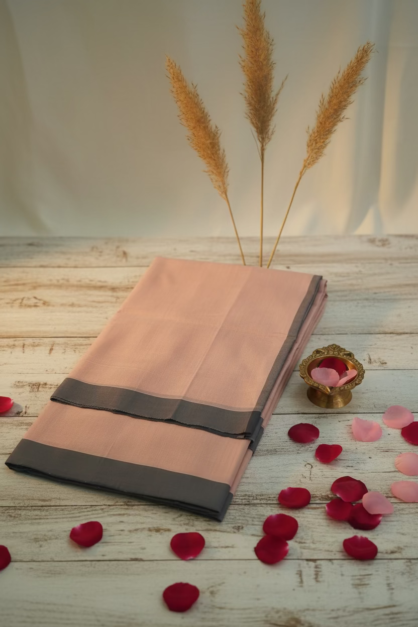 Light pink with greyish blue border Mangalagiri Cotton