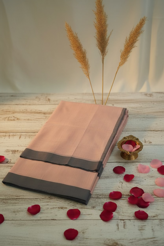 Light pink with greyish blue border Mangalagiri Cotton