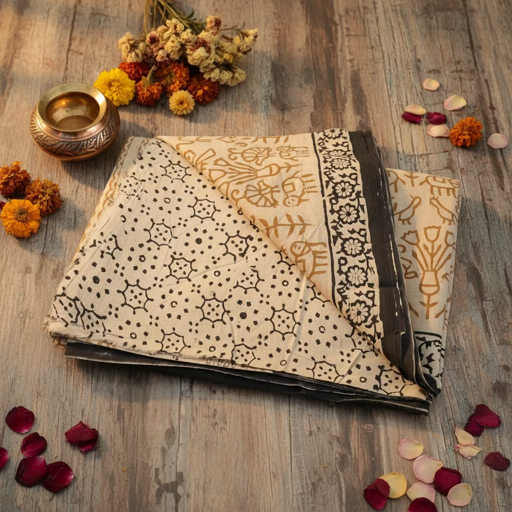 Brown Bagru Handblock Mul Cotton 100