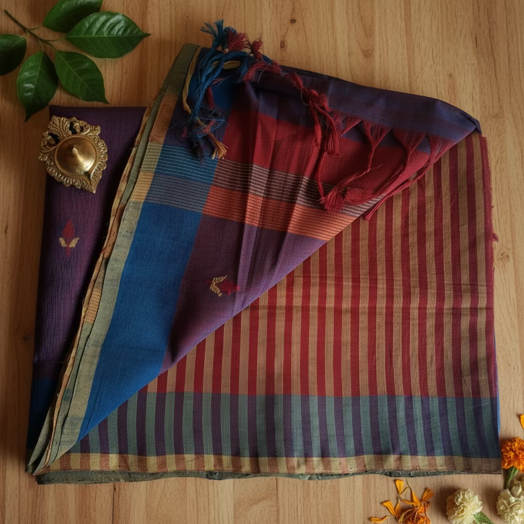 Purple Jamdani with dual border Ponduru Cotton
