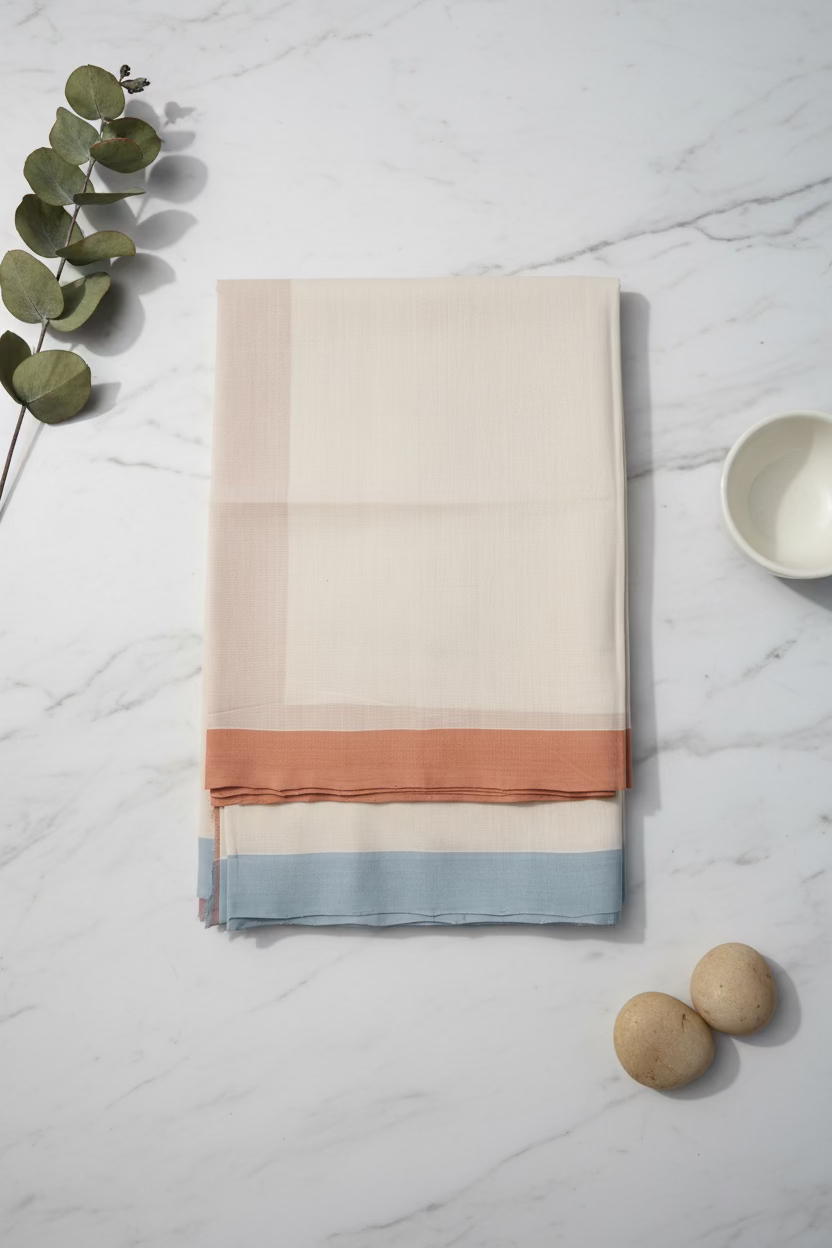 White with dual border Mangalagiri Cotton