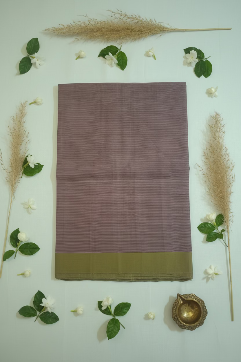 Plum with olive green border Mangalagiri Cotton