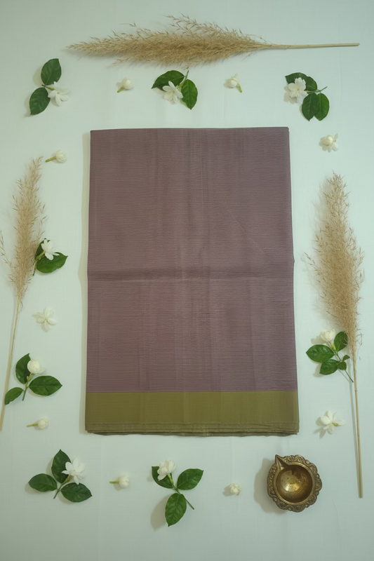 Plum with olive green border Mangalagiri Cotton