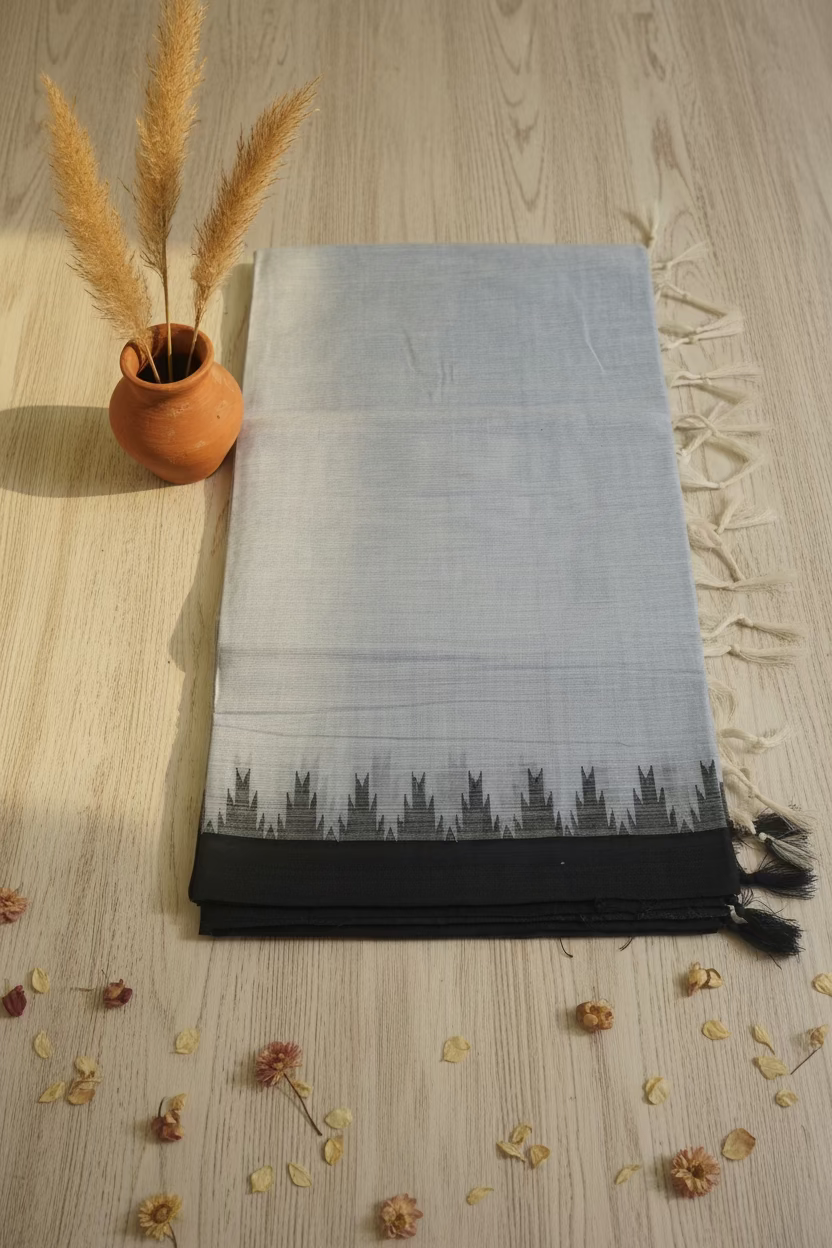 Ice blue with Black border Ponduru Cotton