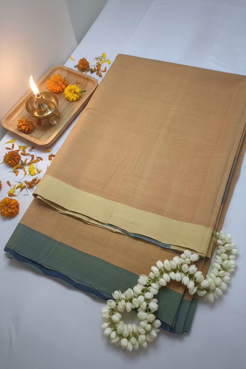 Earthy brown with dual border Mangalagiri Cotton