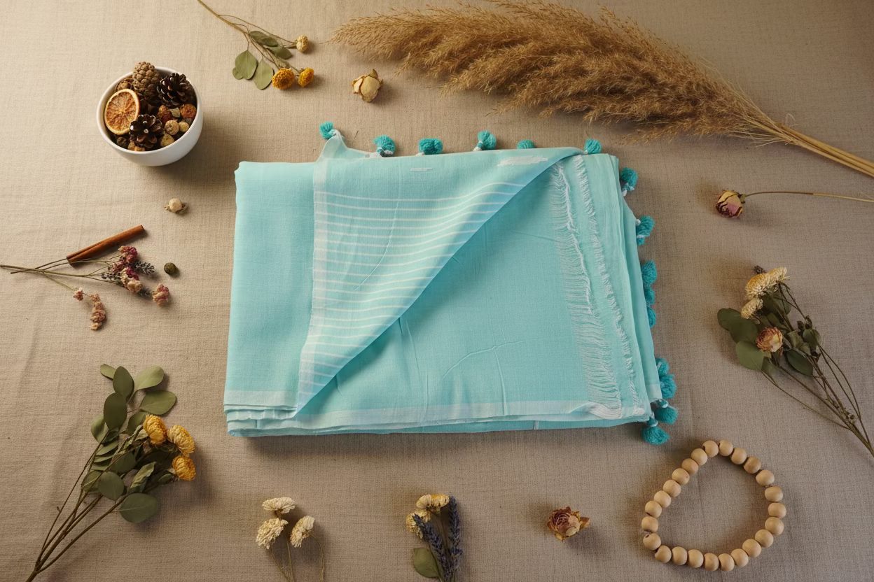 Light Blue Jamdani Mul Cotton 120