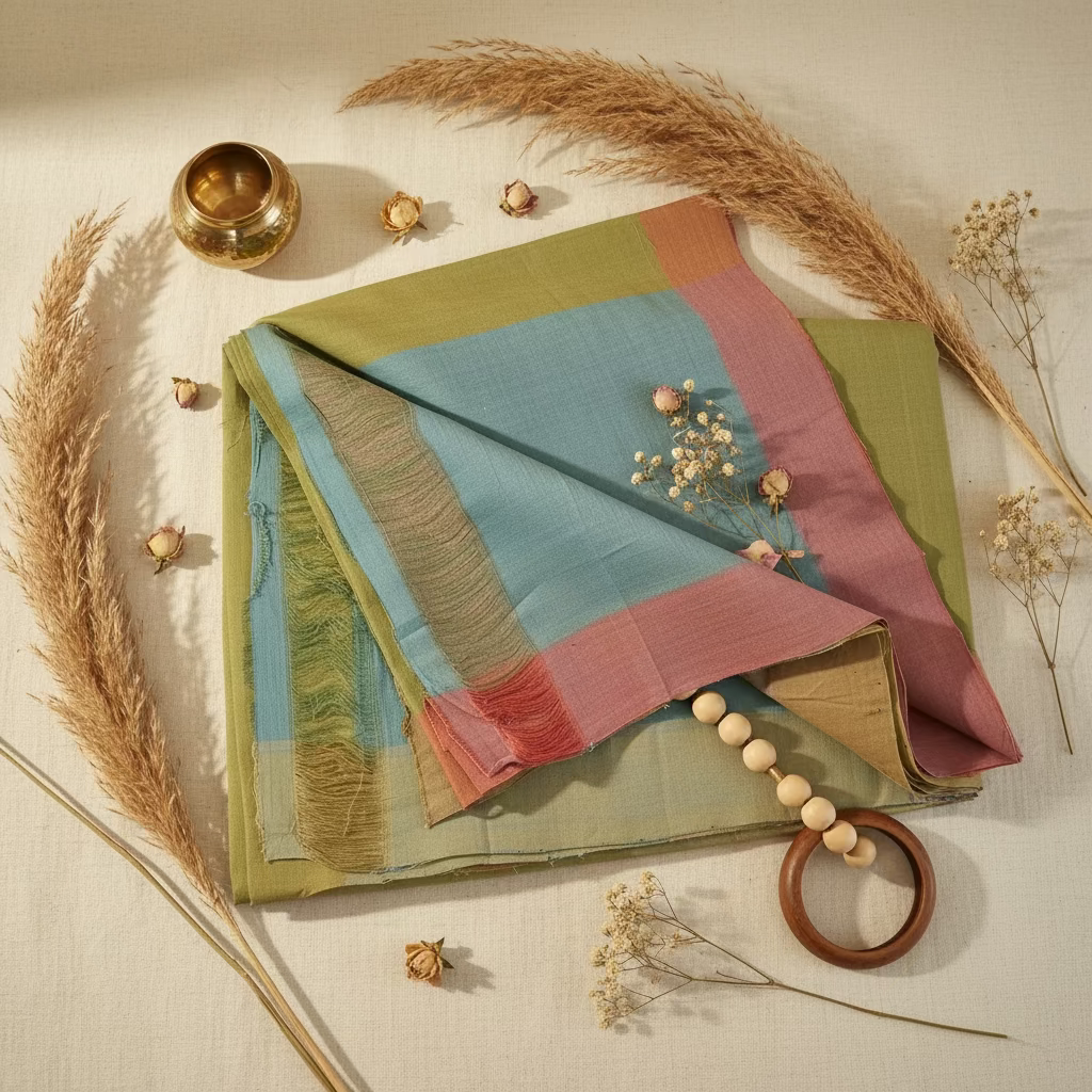 Green with contrast pallu and blouse Mangalagiri Cotton