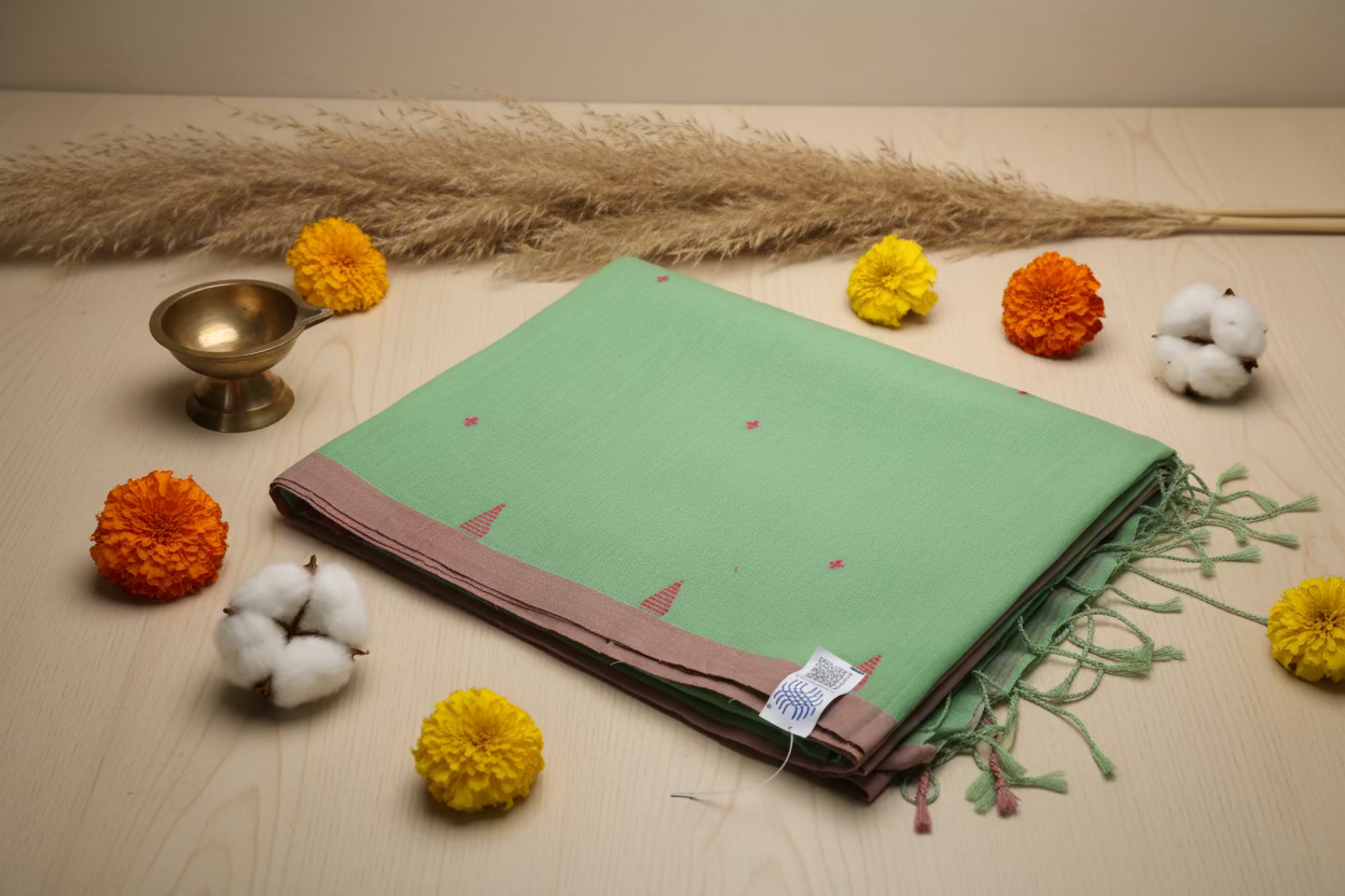 Green Peach Jamdani Cotton 100