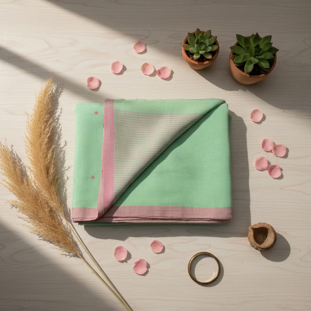 Green Peach Jamdani Cotton 100