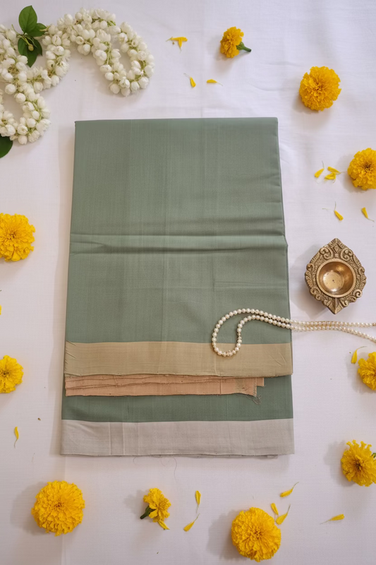 Sage green with dual border Mangalagiri Cotton