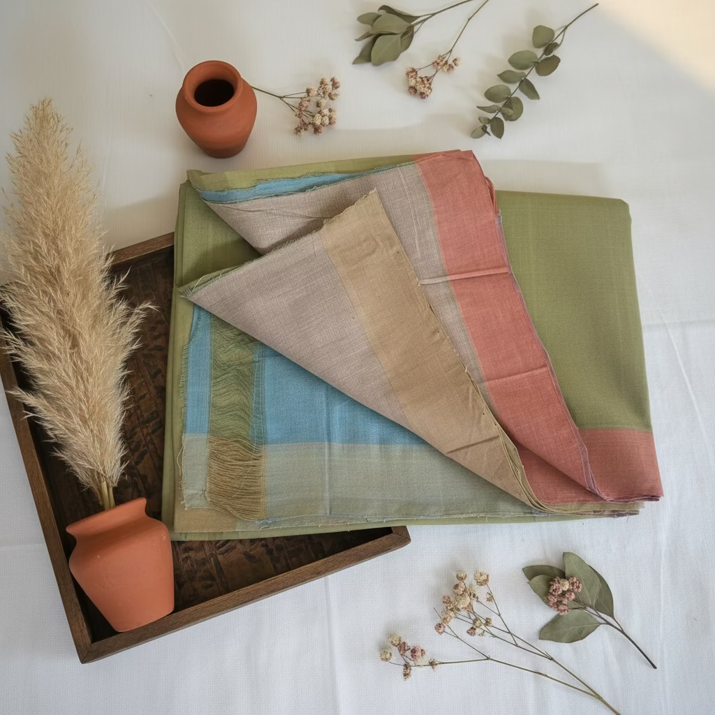 Green with contrast pallu and blouse Mangalagiri Cotton